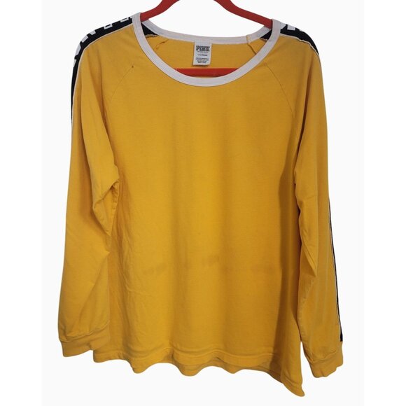 Victoria's Secret Pink Yellow Long Sleeve Shirt With Black Stripe Accents Size L - Picture 1 of 13